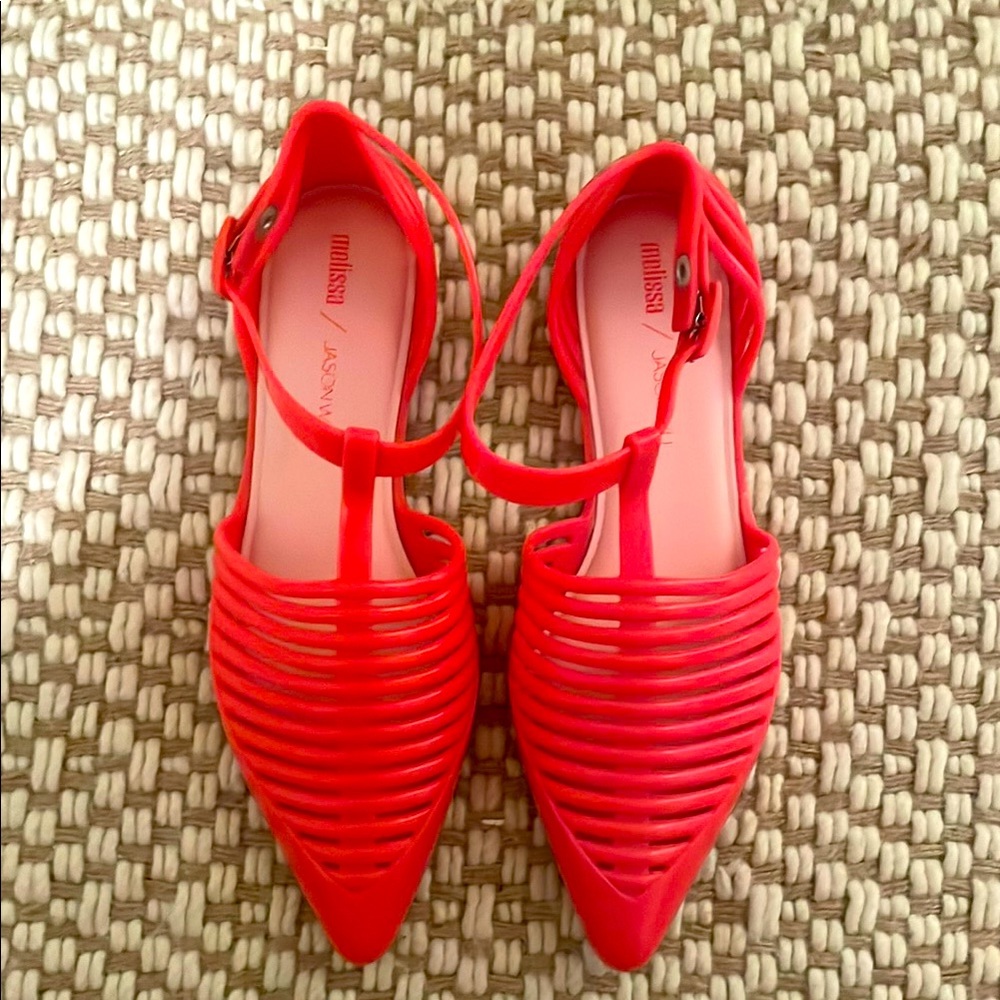 Melissa / Jason Wu Red/orange T-Strap Flats with Pointed Toe
